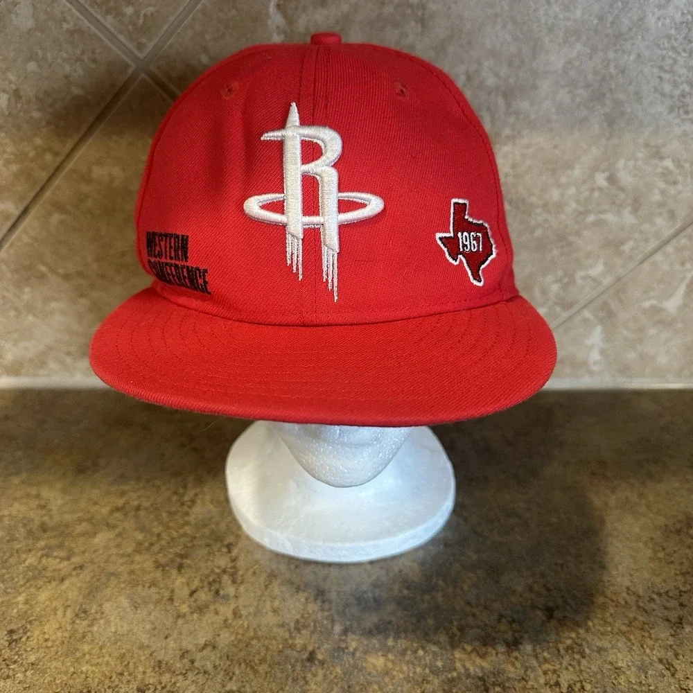 NBA Houston Rockets Red New Era 59FIFTY 5950 Fitted Cap‎ sz 7 3/8 Grey UV EUC